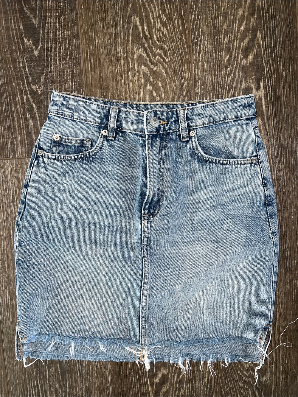 H&M Light Blue Distressed Denim Mini Skirt